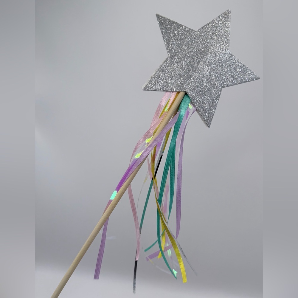 Silver Glitter Star Wand with Colorful Ribbons nwot